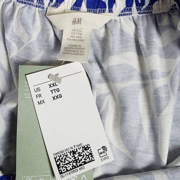 H&M Blue White Zebra Puff Sleeve Top XXL (NWT) - Picture 6 of 8